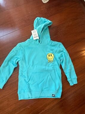 Aqua Blue Hoodie with Dripping Smiley Graphic